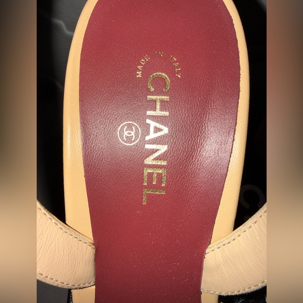 BNWT Chanel 26S Lambskin & Patent Calfskin Beige/Black Slingback Shoes Size 39 - Picture 7 of 11